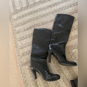 Purple label black calfskin leather boots